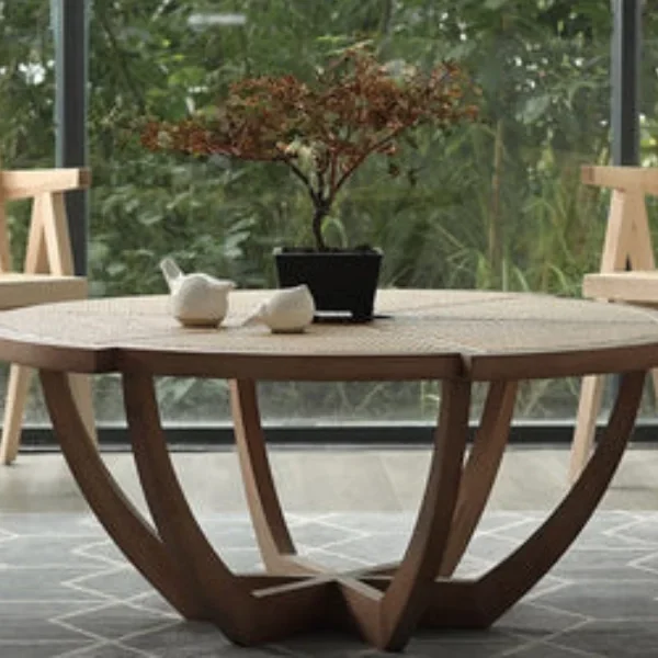 Teak Wood Rattan Coffee Table